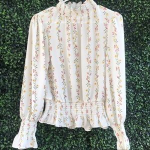 Floral blouse w/ curled neck